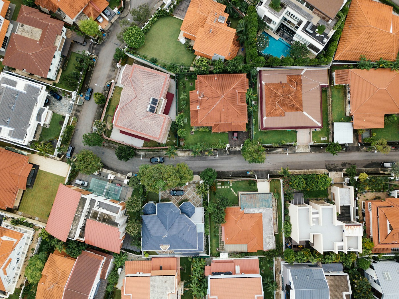 Vue aérienne d’un quartier résidentiel